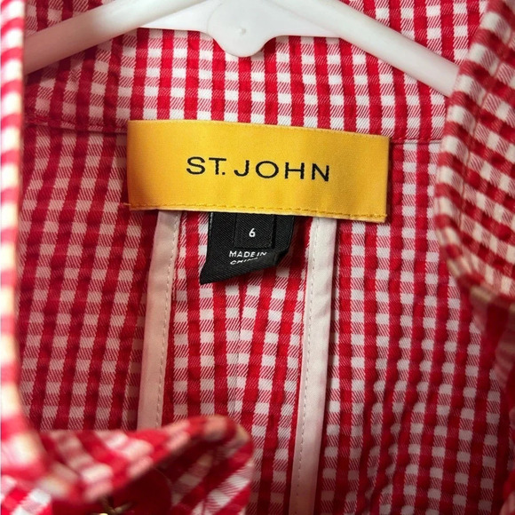 ST JOHN red and white gingham check jacket size 6 - Picture 5 of 6